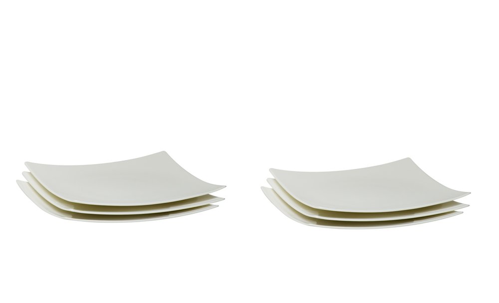 White Six Piece Square Bone China Service For Six Salad Plate Set on a white background
