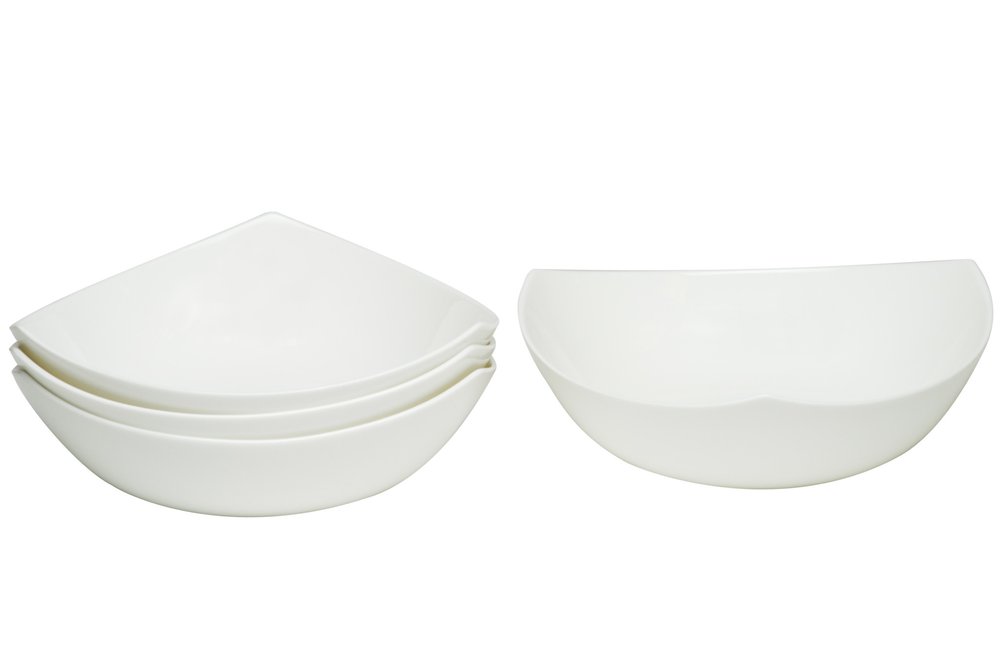 White Six Piece Triangle Bone China Service For Six Bowl Set - with Six Soup Bowls