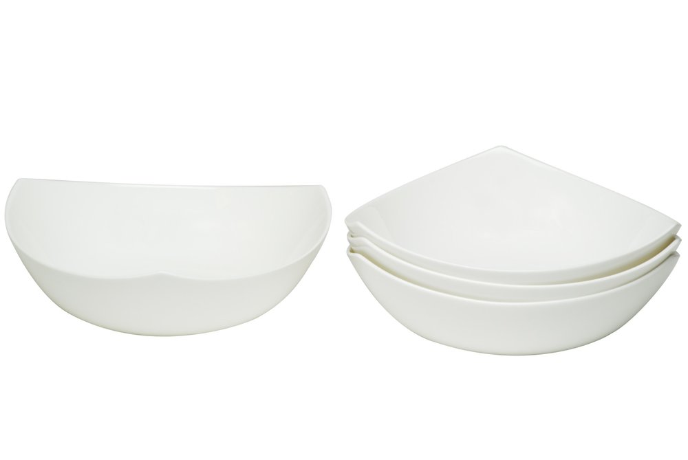 White Six Piece Triangle Bone China Service For Six Bowl Set - 2.25" H x 5.75" W x 5.75" D