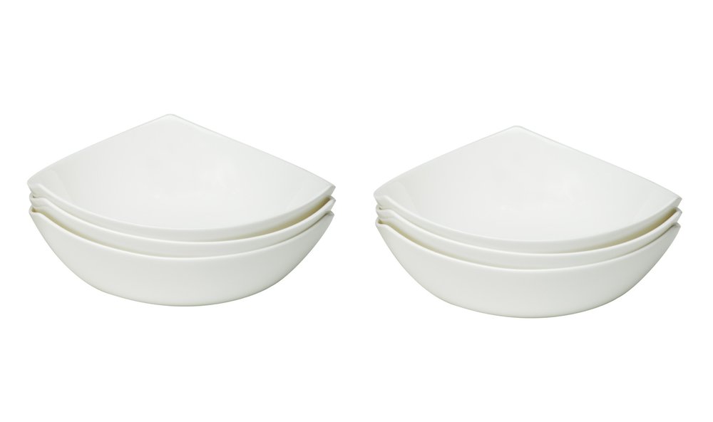 White Six Piece Triangle Bone China Service For Six Bowl Set - 2.25" H x 5.75" W x 5.75" D on a white background