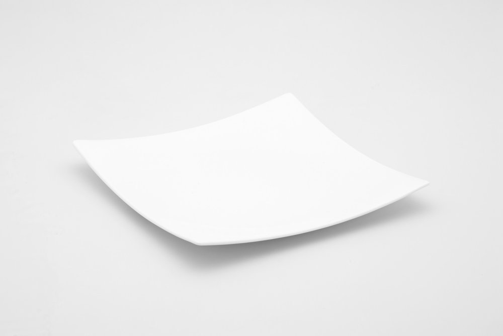 White bone china square bread and butter plate on a white background.
