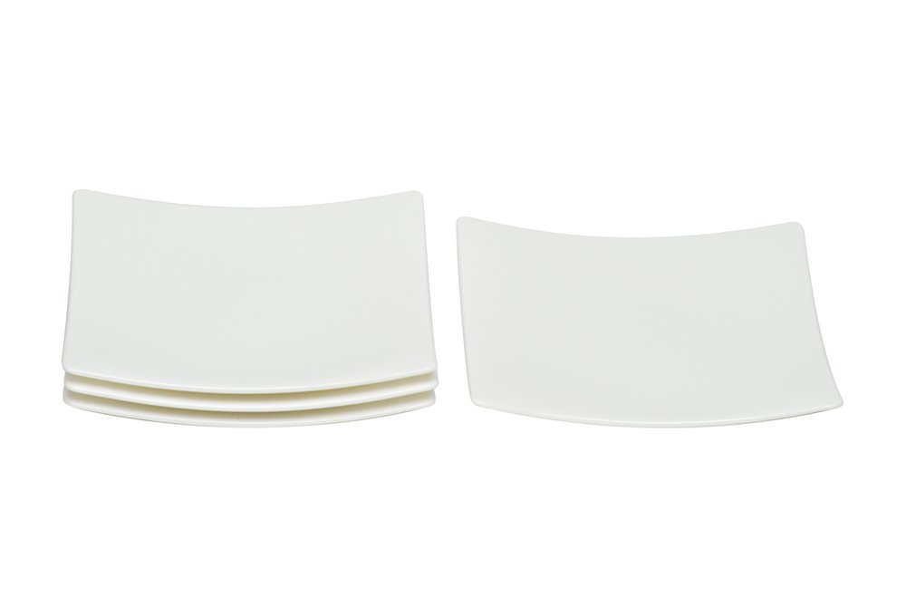 White Six Piece Square Bone China Service For Six Bread and Butter Set on a white background