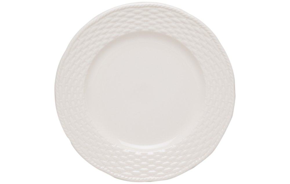White Four Piece Weave Stoneware Service For Four Dinner Plate Set on a white background