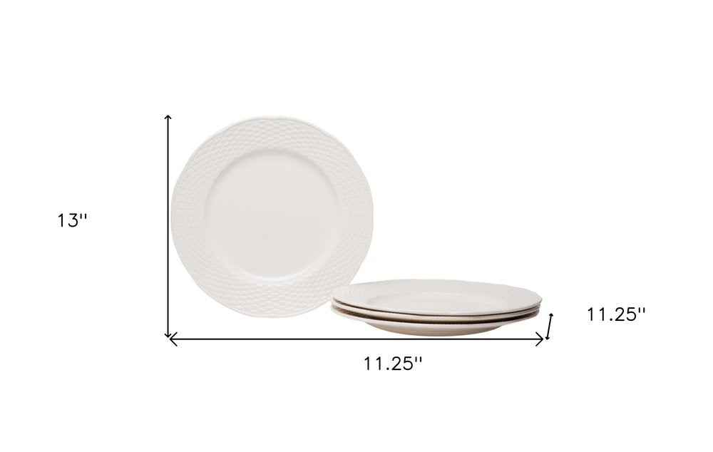 White Four Piece Weave Stoneware Service For Four Dinner Plate Set on a white background