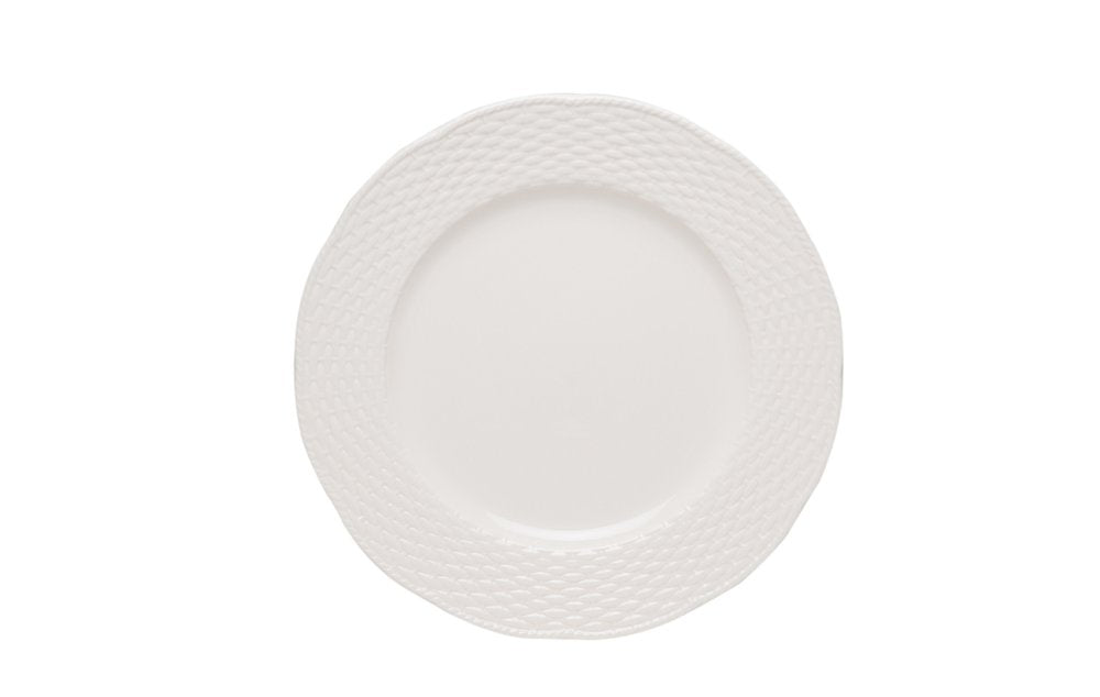 White Four Piece Round Weave Stoneware Service For Four Salad Plate Set on a white background