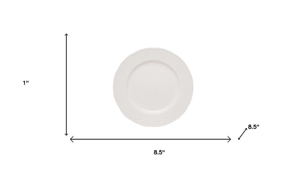 White Four Piece Round Weave Stoneware Service For Four Salad Plate Set on a white background