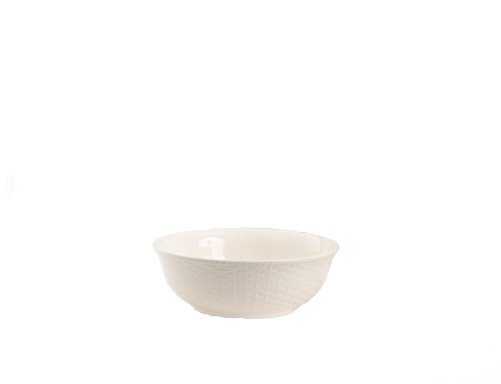 White Four Piece Round Weave Stoneware Service For Four Bowl Set on a white background