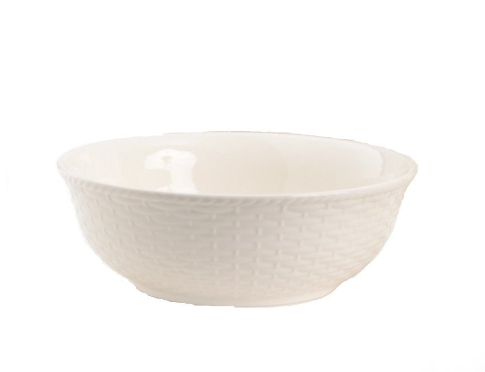 White Four Piece Round Weave Stoneware Service For Four Bowl Set on a white background