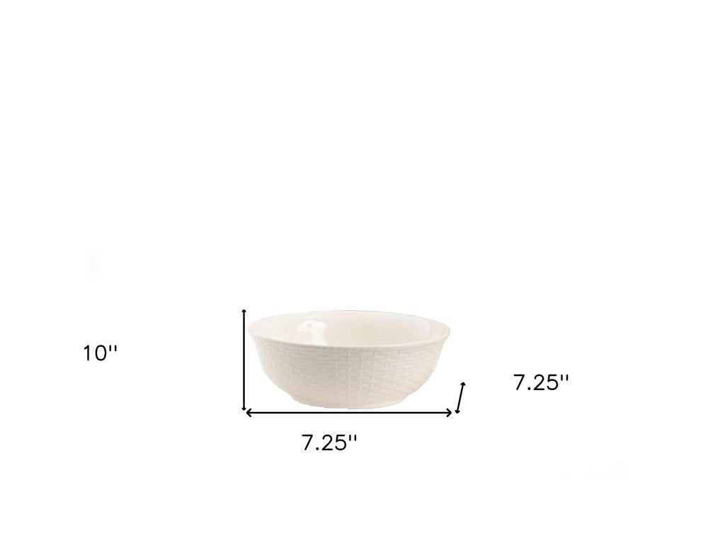White Four Piece Round Weave Stoneware Service For Four Bowl Set on a white background