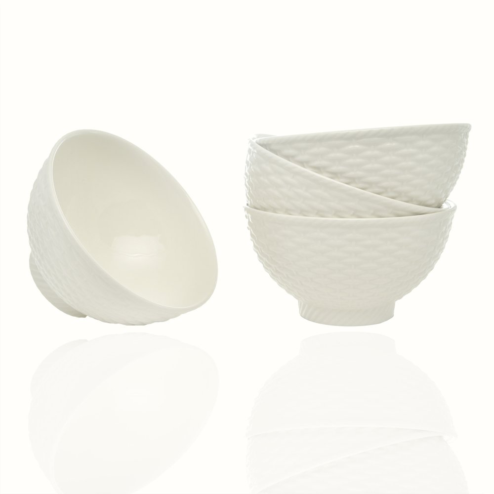 White Four Piece Weave Stoneware Service For Four Bowl Set on a white background