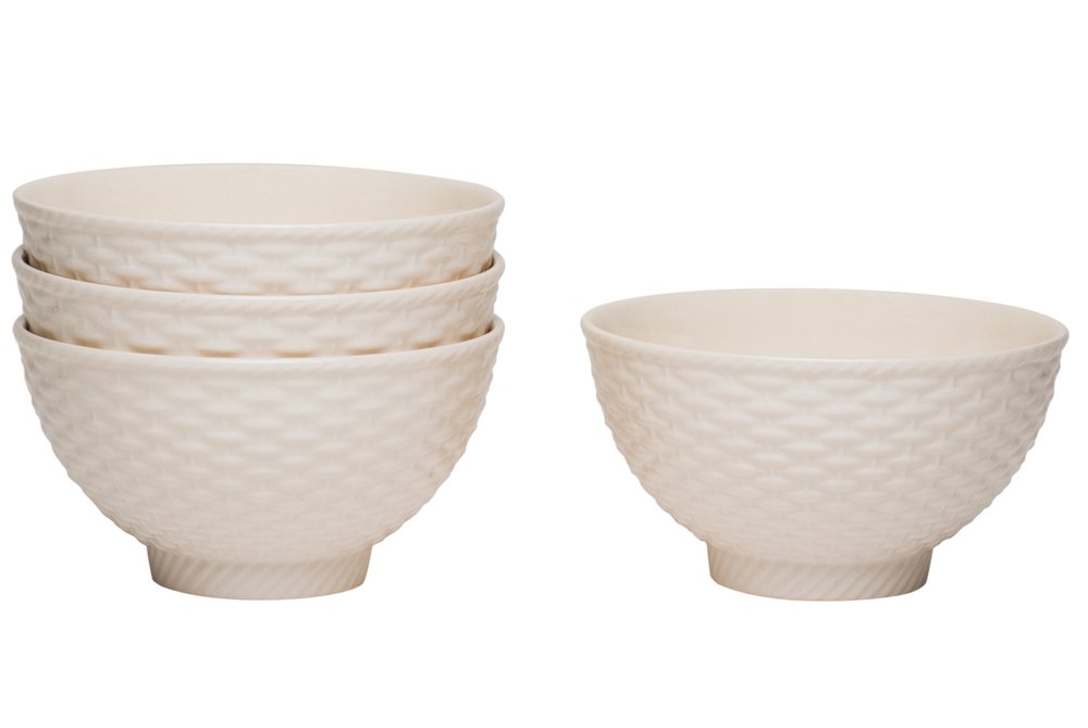 White Four Piece Weave Stoneware Service For Four Bowl Set on a white background