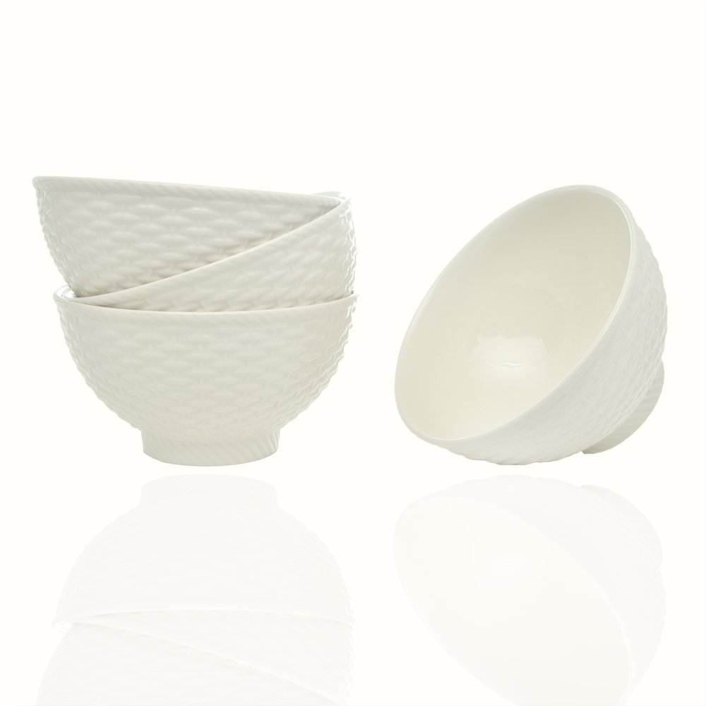 White Four Piece Weave Stoneware Service For Four Bowl Set on a white background