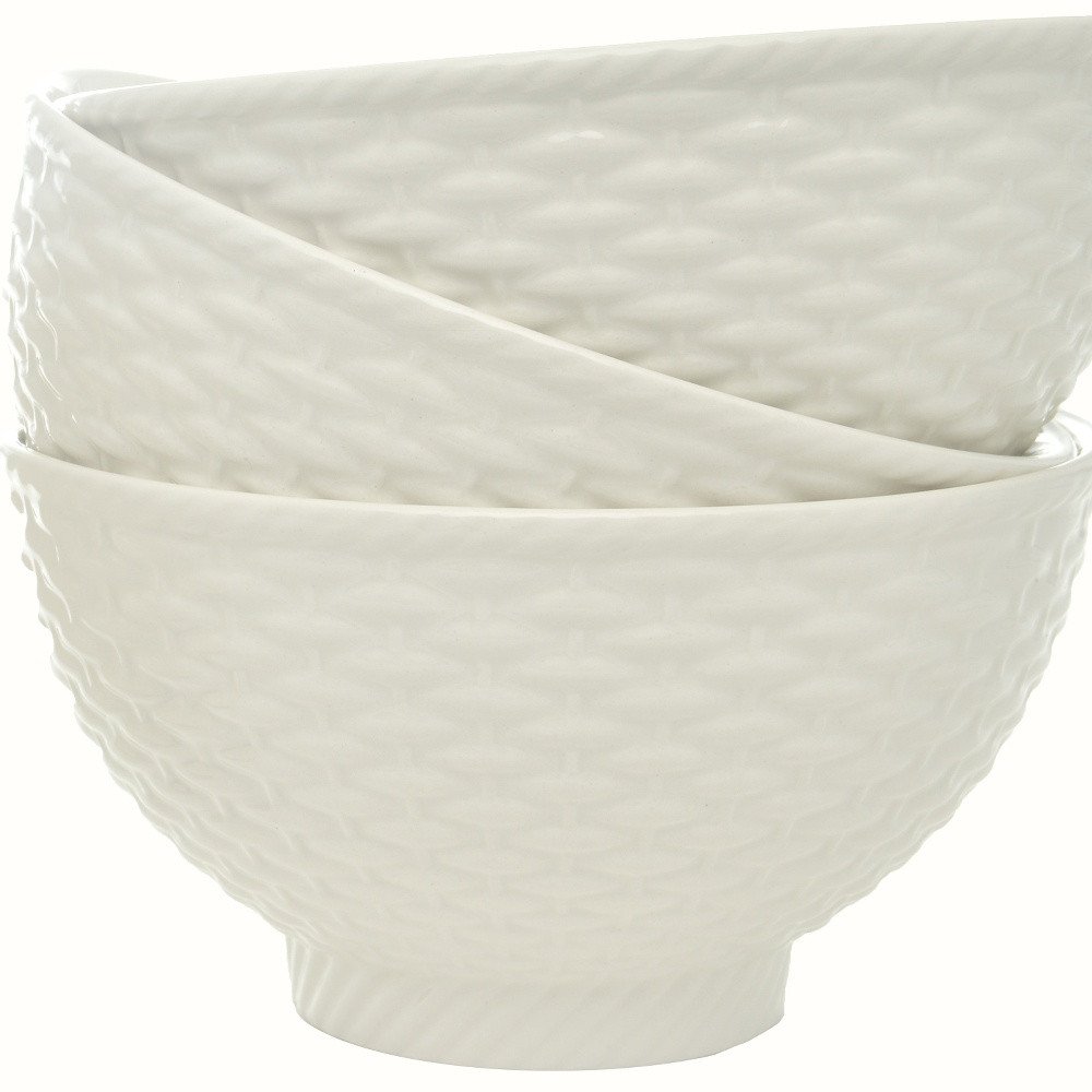 White Four Piece Weave Stoneware Service For Four Bowl Set on a white background