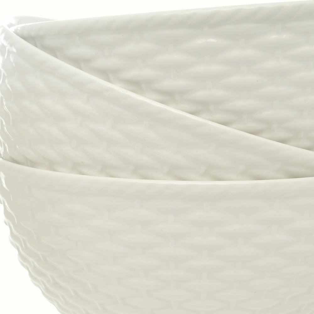 White Four Piece Weave Stoneware Service For Four Bowl Set close-up detail