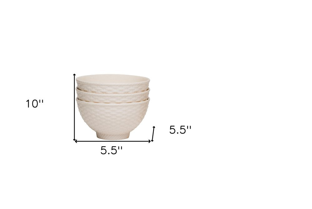 White Four Piece Weave Stoneware Service For Four Bowl Set on a white background