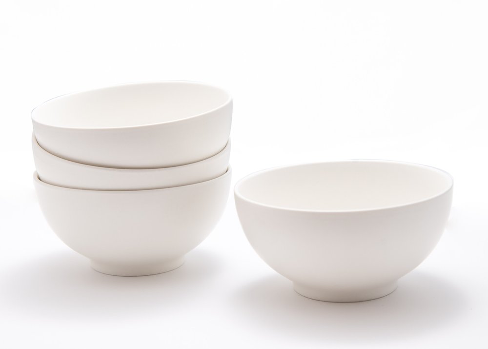 White Four Piece Porcelain Service For Four Bowl Set on a white background
