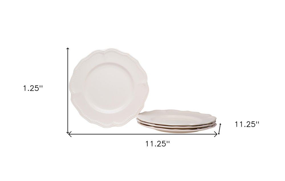 White Four Piece Scallop Stoneware Service For Four Dinner Plate Set on a white background