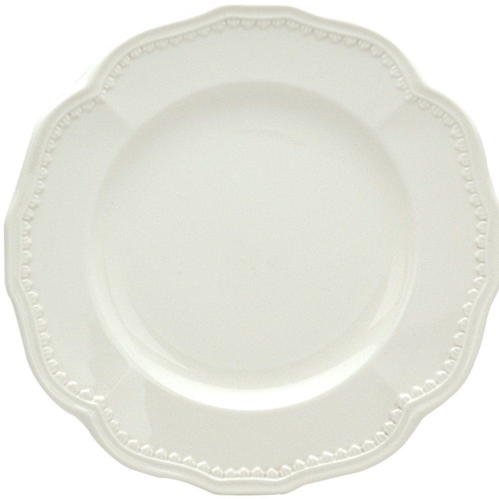 White Four Piece Round Scallop Stoneware Service For Four Salad Plate Set on a white background