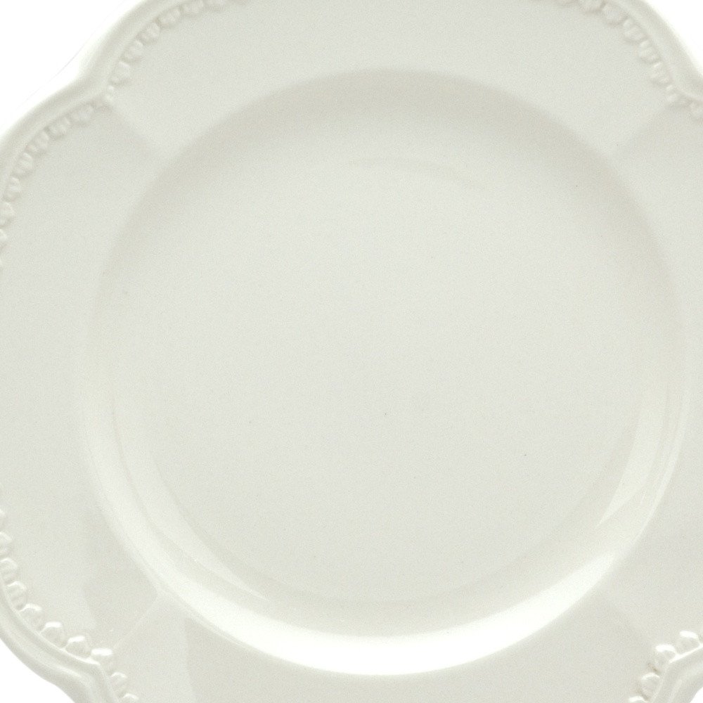 White Four Piece Round Scallop Stoneware Service For Four Salad Plate Set on a white background