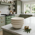 White Four Piece Round Scallop Stoneware Service For Four Bowl Set