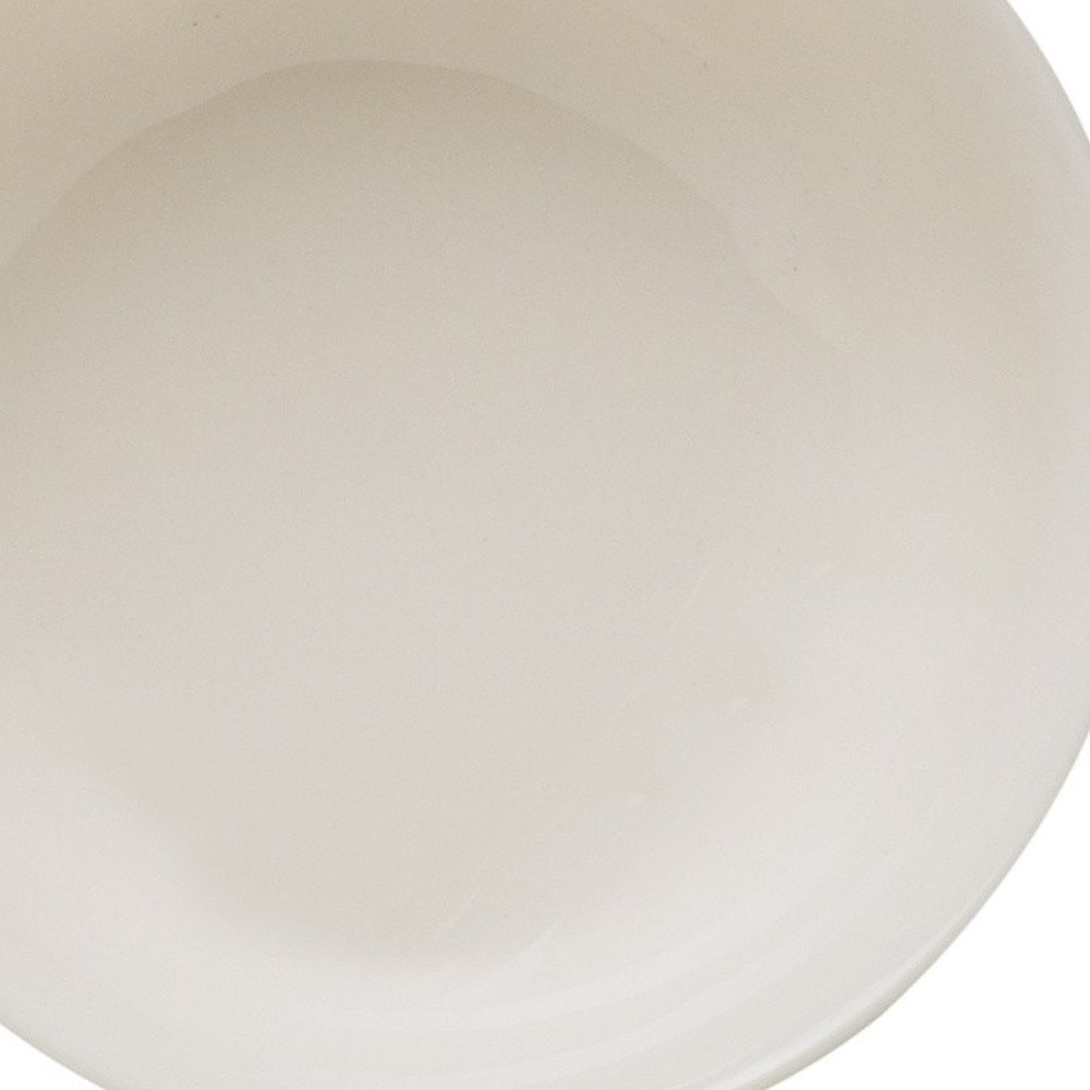 White Four Piece Round Scallop Stoneware Service For Four Bowl Set close-up detail