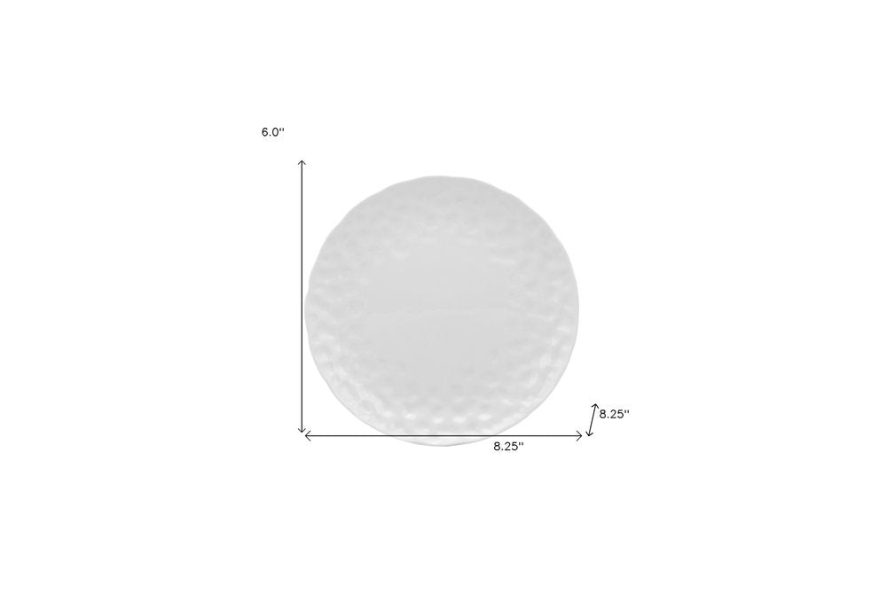 White Six Piece Round Pebbled Porcelain Service For Six Salad Plate Set on a white background