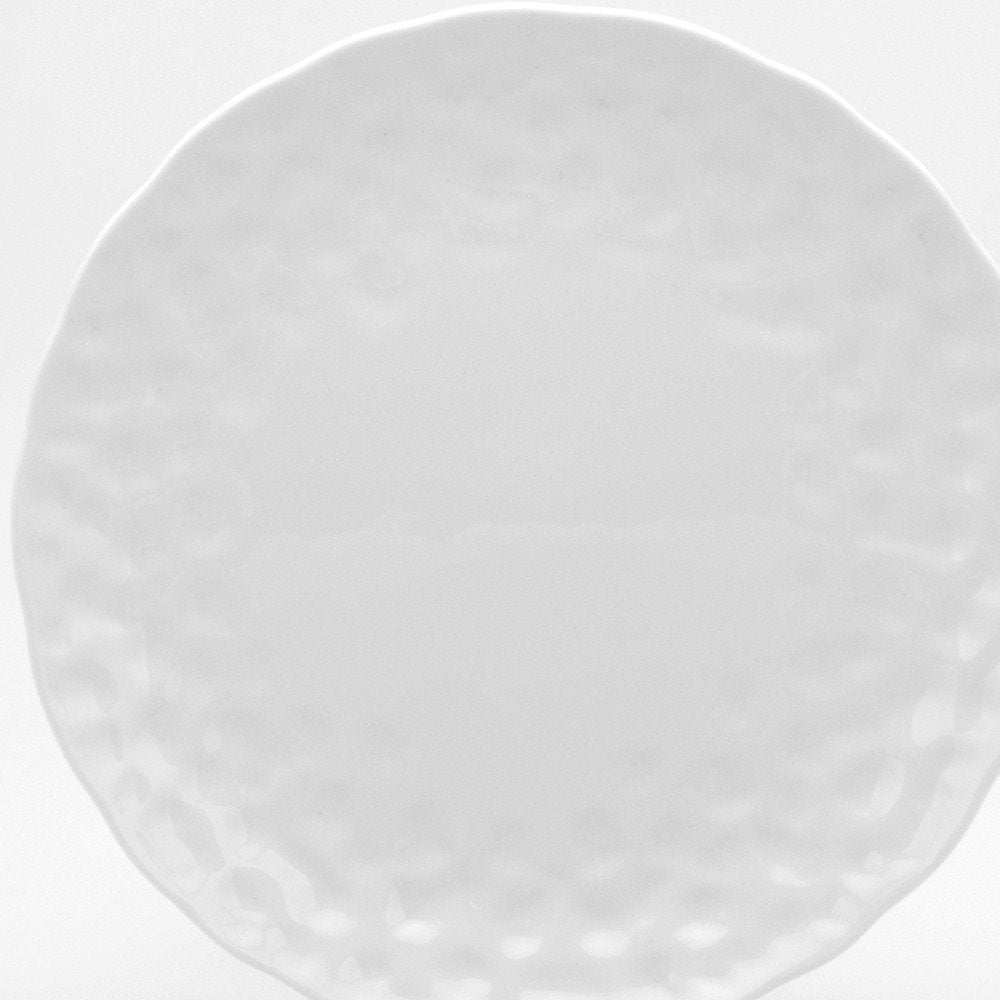 White Six Piece Round Pebbled Porcelain Service For Six Salad Plate Set on a white background