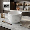 White Six Piece Round Pebbled Porcelain Service For Six Bowl Set
