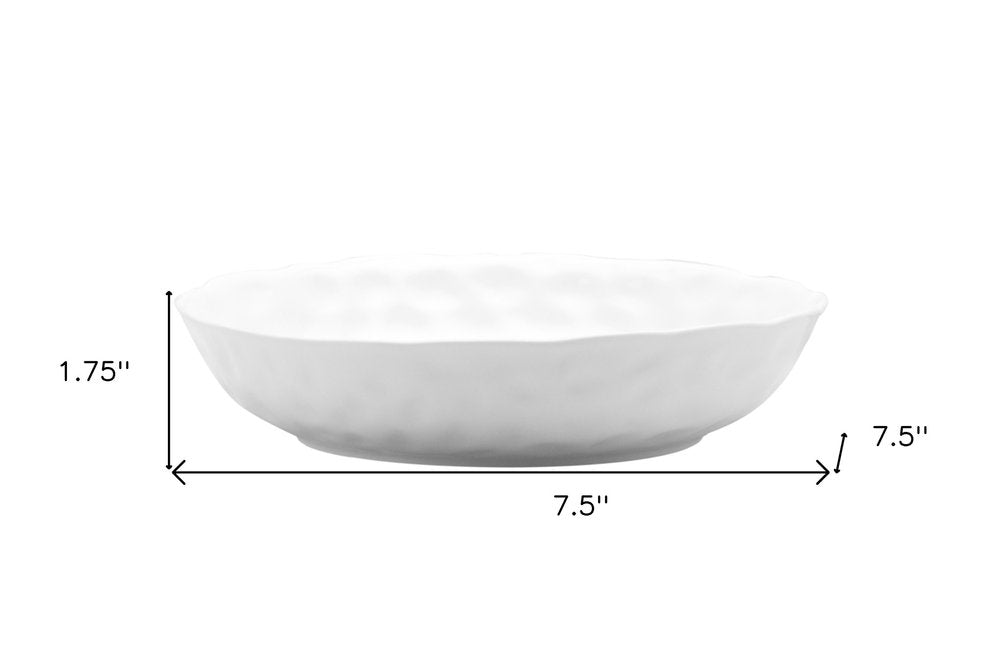 White Six Piece Round Pebbled Porcelain Service For Six Bowl Set on a white background