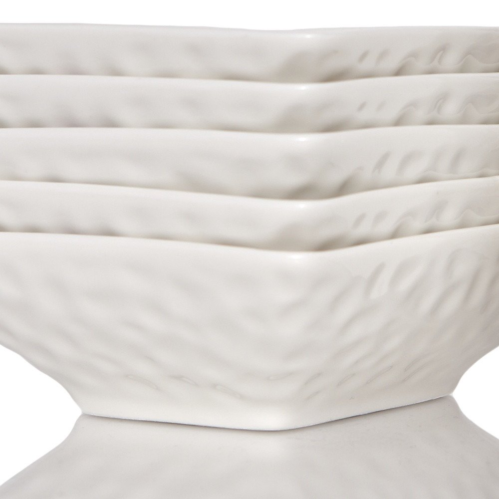 White Six Piece Pebbled Porcelain Service For Six Bowl Set close-up detail