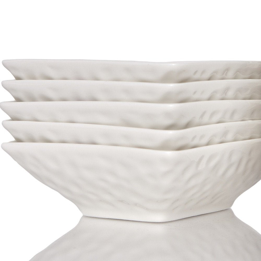White Six Piece Pebbled Porcelain Service For Six Bowl Set on a white background