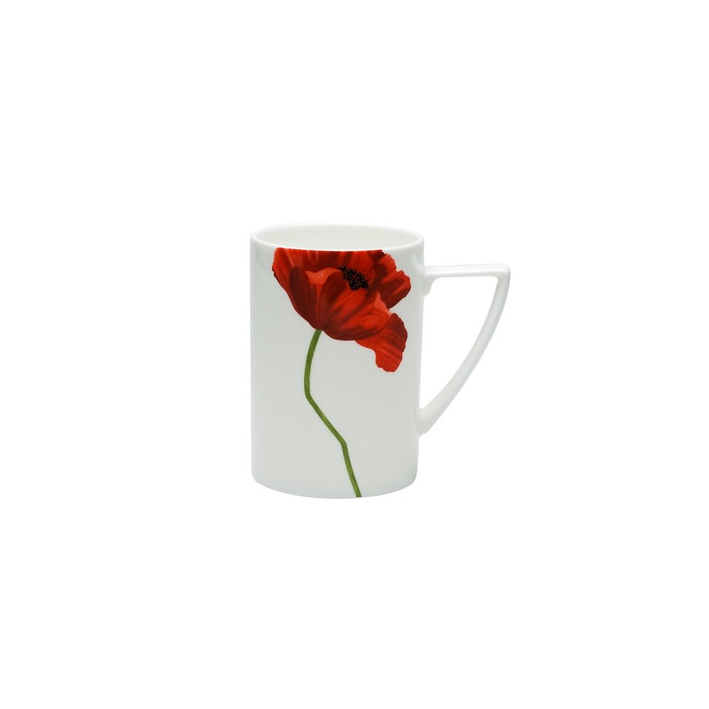 Red and White Four Piece Square Floral Bone China Dinnerware Set on a white background