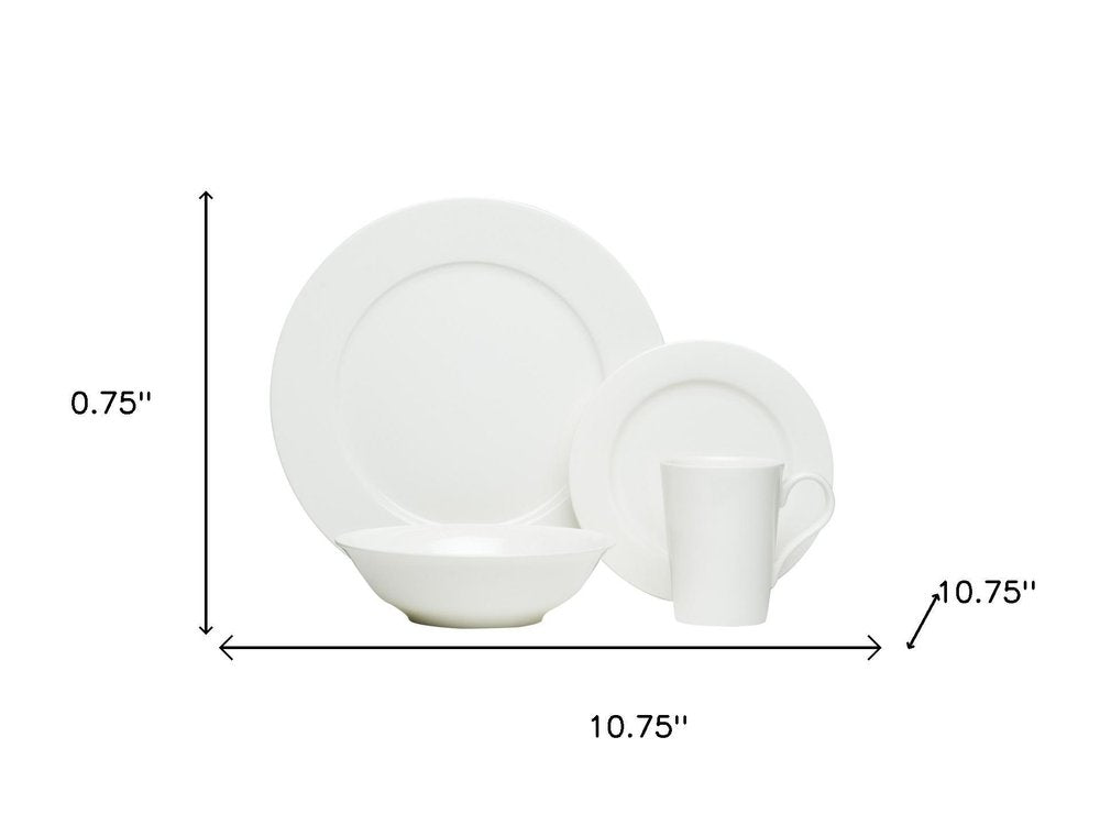 White Sixteen Piece Round Bone China Service For Four Dinnerware Set on a white background