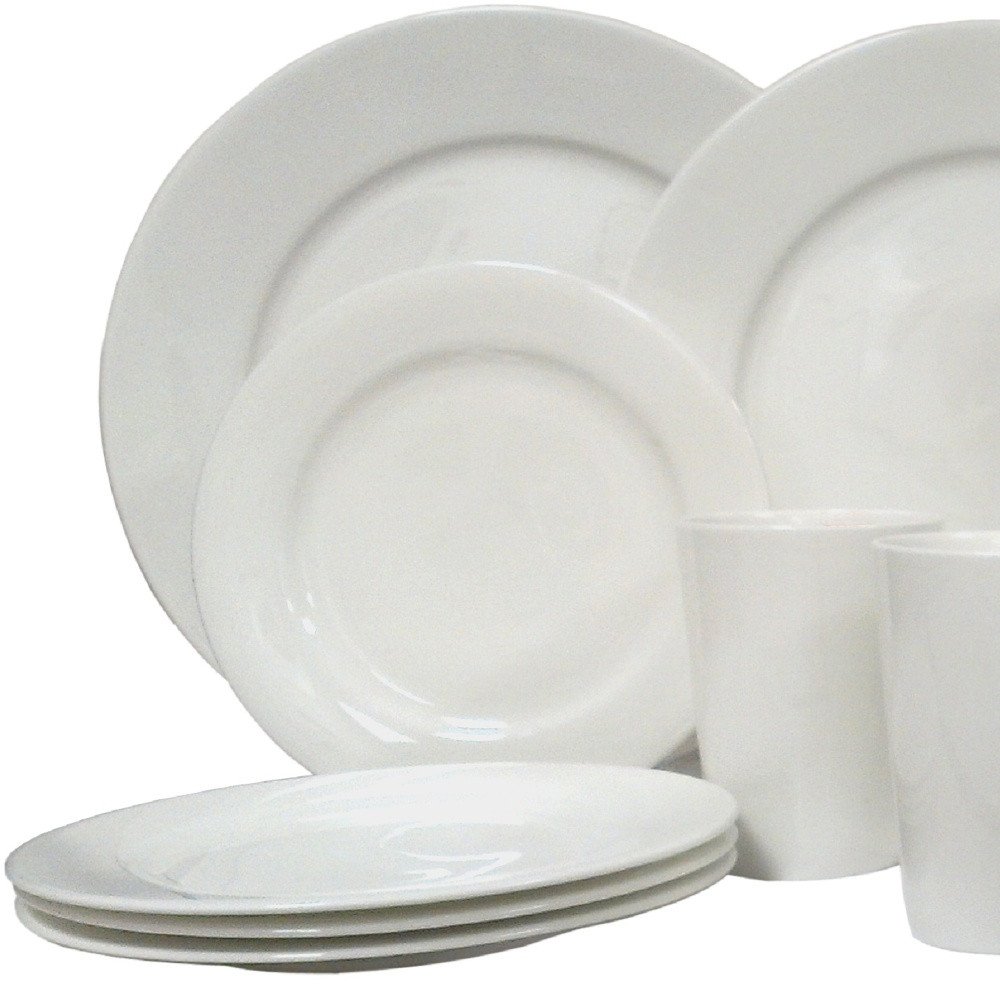 White Sixteen Piece Round Bone China Service For Four Dinnerware Set on a white background