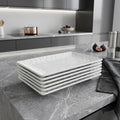 White Six Piece Rectangle Pebbled Porcelain Service For Six Dinner Plate Set