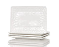 White Six Piece Rectangle Pebbled Porcelain Service For Six Dinner Plate Set on a white background