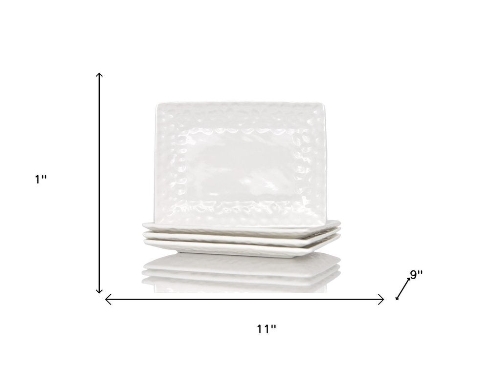 White Six Piece Rectangle Pebbled Porcelain Service For Six Dinner Plate Set on a white background
