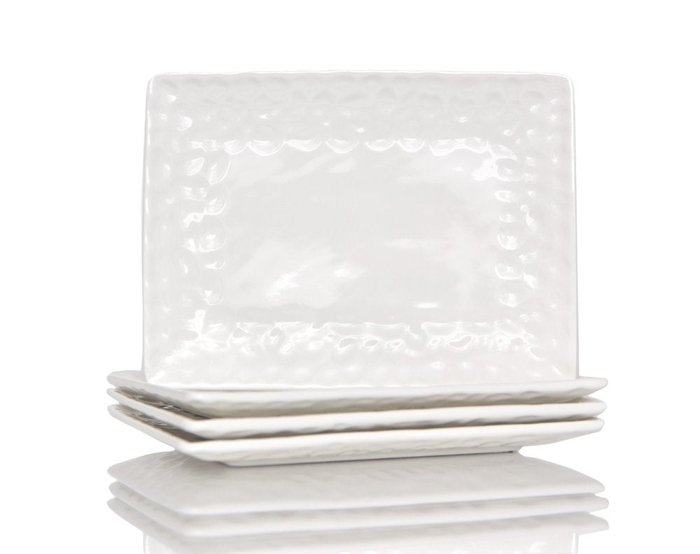 White Six Piece Rectangle Pebbled Porcelain Service For Six Dinner Plate Set on a white background