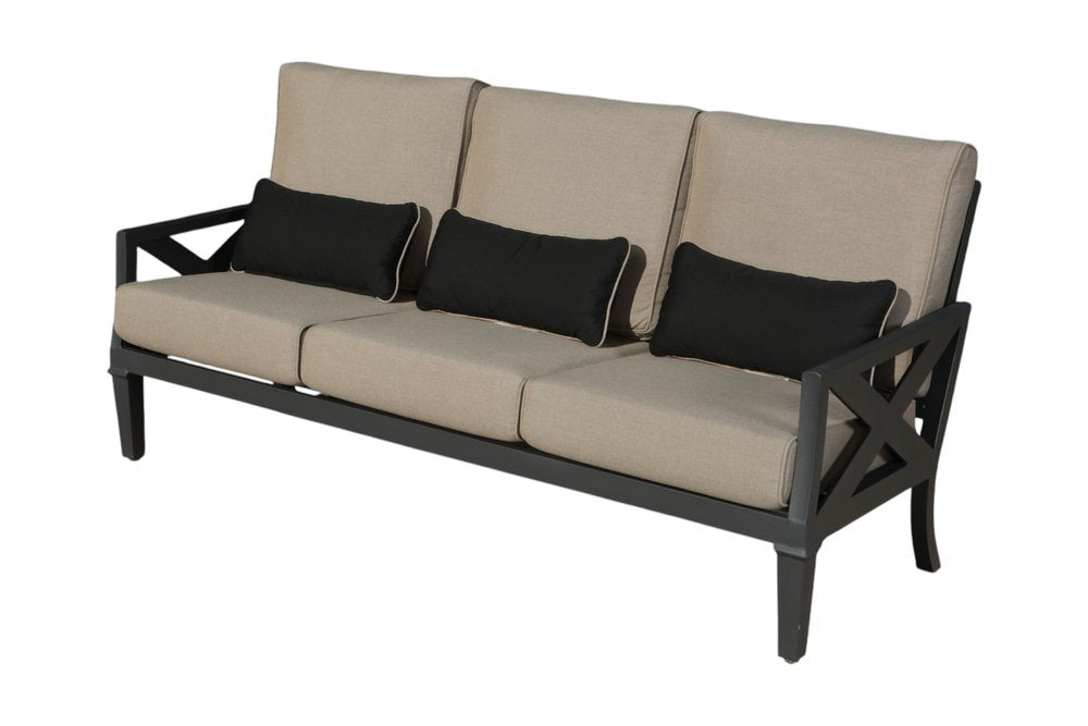 Six Piece Gray Metal Sectional Seating Group With Table on a white background