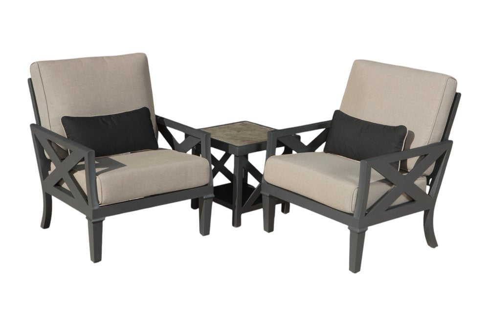 Six Piece Gray Metal Sectional Seating Group With Table on a white background