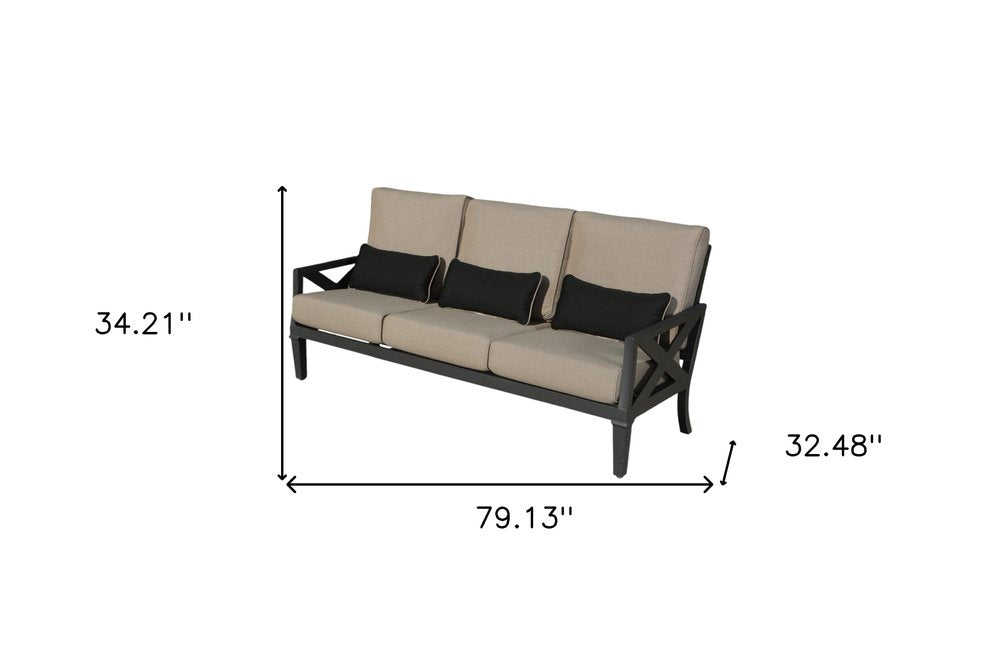 Six Piece Gray Metal Sectional Seating Group With Table on a white background