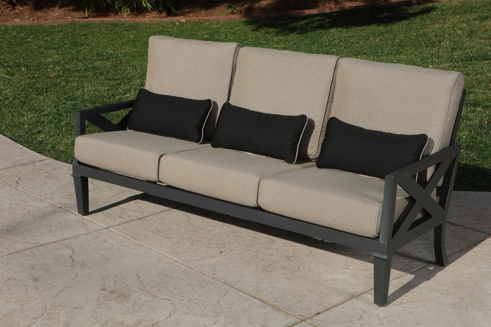 Six Piece Gray Metal Sectional Seating Group With Table