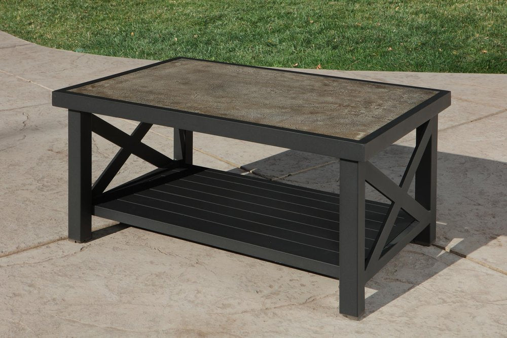 Six Piece Gray Metal Sectional Seating Group With Table in a home interior