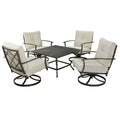 Five Piece Black and Gray Metal Outdoor Patio Set With Table