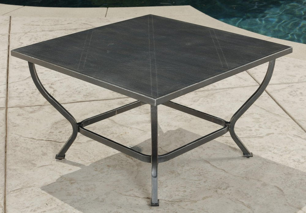 Five Piece Black and Gray Metal Outdoor Patio Set With Table