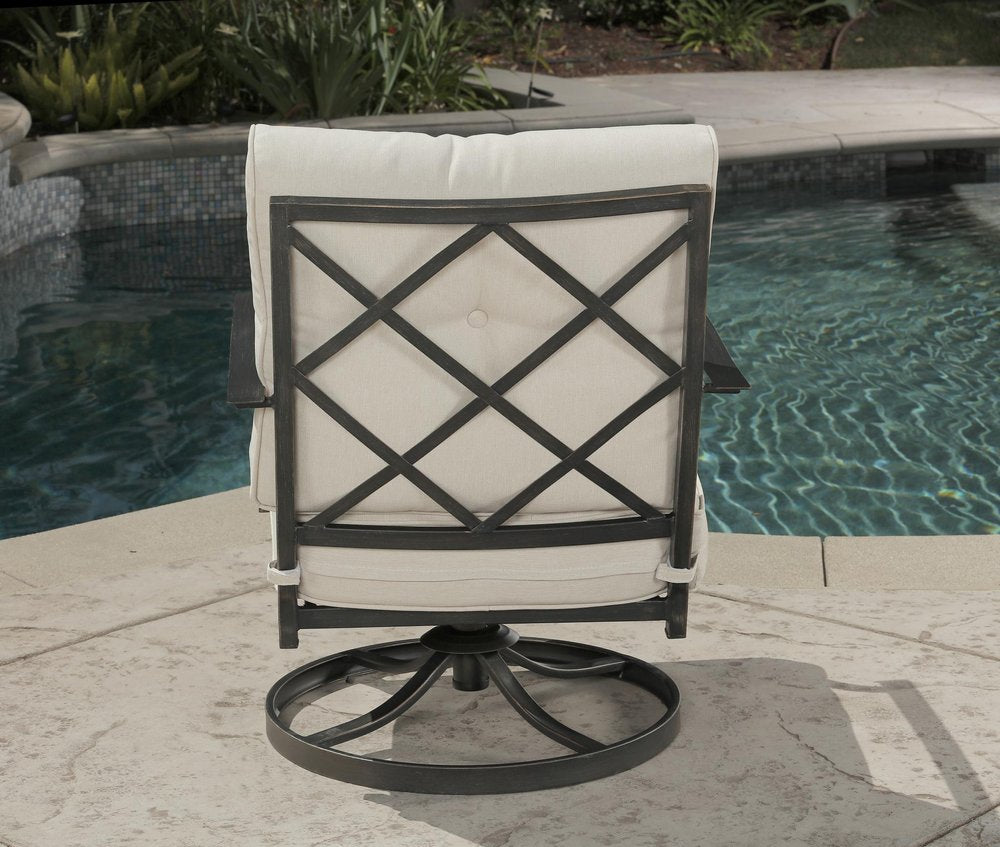 Five Piece Black and Gray Metal Outdoor Patio Set With Table