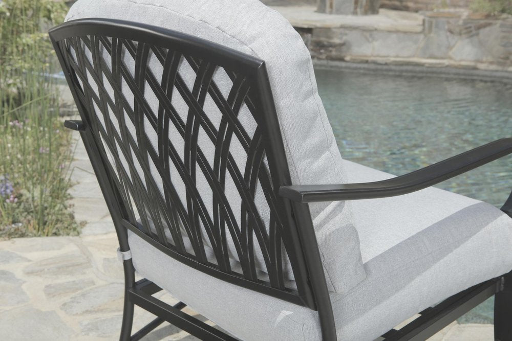 Four Piece Black and Light Gray Metal Outdoor Patio Set With Table