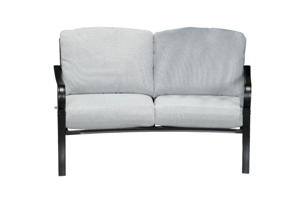 Four Piece Black and Light Gray Metal Outdoor Patio Set With Table