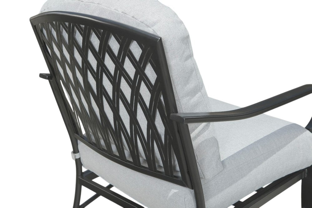 Four Piece Black and Light Gray Metal Outdoor Patio Set With Table