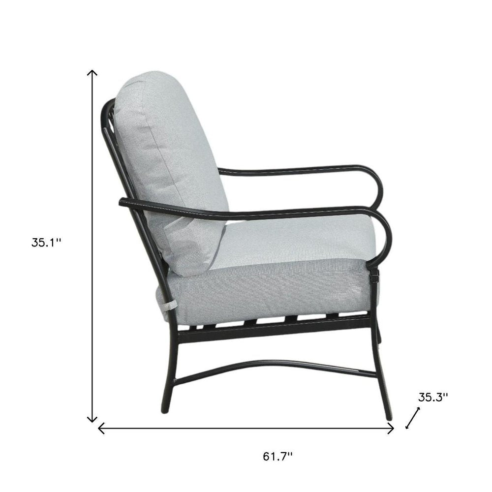 Four Piece Black and Light Gray Metal Outdoor Patio Set With Table